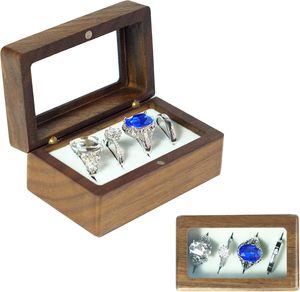 Boîte à bagues en bois de noyer décorative vintage stockage de bijoux de forme carrée avec une surface lisse exquise - Product Image 4