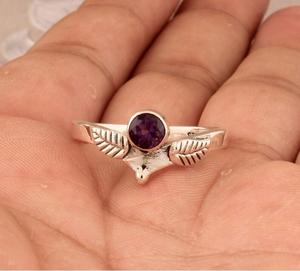Amethyst Rings 925 Sterling <b>Silver</b> <b>Solid</b> <b>Silver</b> Band Birthstone Leaf Design Amethyst Jewelry for Women - Product Image 2