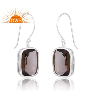 Latest Selling 925 Sterling Silver Natural Smoky Gemstone Dangle Earrings Trendy Wedding Engagement for Certified Women's - Product Image 3
