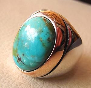 Wholesale <b>Mens</b> <b>Ring</b> Natural Arizona Turquoise Gemstone December Birthstone Ottoman Style <b>Ring</b> Jewelry 925 Sterling Silver <b>Ring</b> - Product Image 4