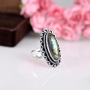 Anillo clásico de plata sólida 925, joyería para mujer, Plata de Ley 925, piedras preciosas de labradorita, estilo bohemio, anillo hecho a mano, regalo para mamá - Product Image 2