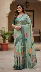 Sari Premium LilanSimmerSilk avec broderie Aari artisanale complexe, collection de vêtements de fête élégante avec une subtile brillance métallique - Product Image 4