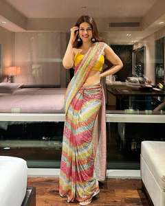 Georgette-Saree con estampado Digital para fiestas, ropa de fiesta de diseñador de bollwood, trabajo completo, hermoso, multicolor - Product Image 5