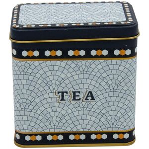 Boîte de rangement rectangulaire en métal 80x120x120mm avec couvercle coulissant 1L Motif de mosaïque géométrique Boîtes métalliques au design unique - Product Image 1