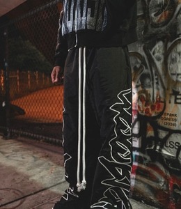 Polyester rộng chân Nylon Quần 3D thêu logo axit rửa Sweatpants vá Trọng lượng nhẹ quần quá khổ - Product Image 3