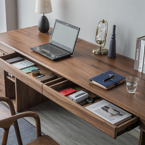 Solid Wood Rectangle Writing <b>Desk</b> for Two Warm Brown Home <b>Study</b> Computer <b>Desk</b> with 1-Year Warranty - Product Image 2