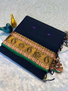 ผ้าส่าหรีผ้าฝ้ายเนื้อนุ่มสำหรับงานแต่งงานและงานเลี้ยง ไม่ยับ แห้งเร็ว ใช้ได้ทุกฤดู - Product Image 3