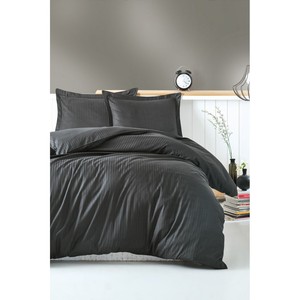 Cotton Box Elegant Stripe Double Duvet Cover <b>Set</b> Satin Anthracite 4pc King Queen Twin Sizes for Bed <b>Comforter</b> Wedding Home Use - Product Image 1