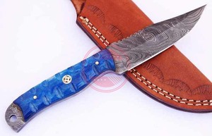 Cuchillo de caza de acero damasco hecho a mano, cuchillo de hoja fija con Funda de cuero - Product Image 3