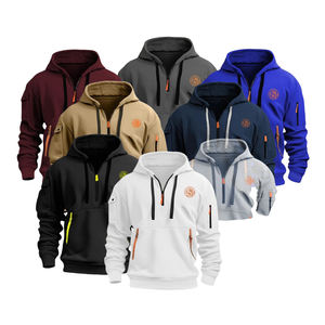 Sudadera con Capucha Personalizada para Hombre, 100% Algodón, Primavera, Múltiples Bolsillos, Cierre de Cremallera, Deportiva, Informal, de Forro Polar Grueso - Product Image 1