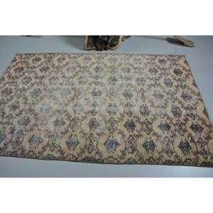 4.7x7.2 ft Rug, Vintage Rug, Turkish <b>Brown</b> <b>Wool</b> Solid Rug - Product Image 3