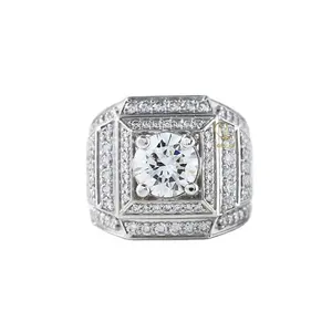 Anillo HipHop, joyería fina, nuevo diseño de moda, anillo de compromiso de diseño cuadrado de diamante Natural para hombres - Product Image 1