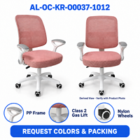 Chaise de bureau en maille rose avec cadre en PP blanc et accoudoirs à boucles pour bureaux informatiques, bureaux à domicile, salles d'étude et salles de réunion