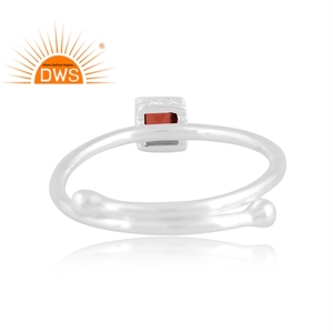 Best Quality 925 Fine Sterling <b>Silver</b> Natural <b>Garnet</b> Gemstone Square Design Stackable <b>Ring</b> Custom Jewelry Manufacturer - Product Image 4