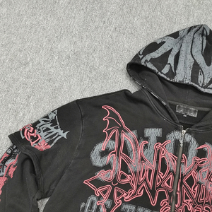 Sweat à capuche surdimensionné à double couche avec fermeture éclair, style streetwear personnalisé, lavage à l'acide, coupe ample, broderie 3D, impression DTG, sweat à capuche court pour homme - Product Image 2