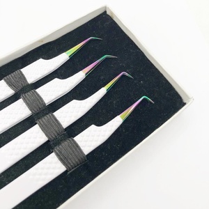 Pince à cils avec logo personnalisé en gros 45 & 90 degrés en acier inoxydable massif blanc pointes multipointues - Product Image 1