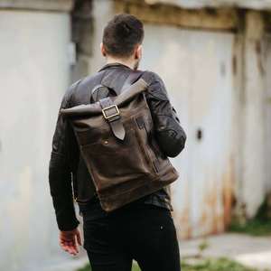 OEM sac à dos pour ordinateur portable de style vintage pour hommes LRTB-0045 en cuir véritable décontracté Roll Top Design noir étanche voyage sac d'affaires - Product Image 2