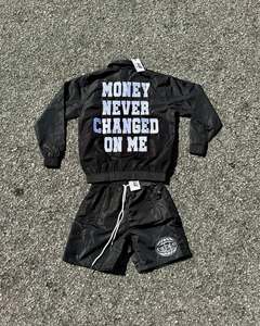 Sweat-shirt de jogging en nylon personnalisé boutonné ensemble de joggers à capuche coupe-vent sweat à capuche brodé pantalons de survêtement survêtements pour hommes - Product Image 3