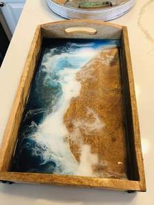 High Quality Best Grade Ecofriendly Rectangle Epoxy Resin & Wood Serving Food Ottoman Serving Trays for Breakfast Use for Hotels - Product Image 6