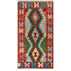 Alfombra Kilim de Maimana, Afganistán, 137 x 72 cm para Decoración del Hogar - Product Image 1