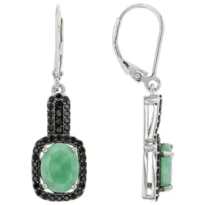 绿色祖母绿铑925银耳环优雅设计女性纯银珠宝精品珠宝配件