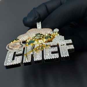 Colgante de Letra CHIEF con Incrustaciones de Moissanita, Chapado en Rodio/Oro sobre Plata 925, Estilo Hip-Hop Hatton, para Fiestas, Colgantes y Dijes - Product Image 4