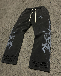 OEM Rhinestone Streetwear Pantalones Vintage Desgastado DTG Imprimir Pantalones de chándal Jogger Sun Faded Flared Pantalones de chándal para hombres - Product Image 2