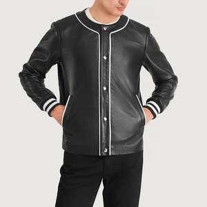 Veste universitaire vintage Willis de haute qualité en cuir de mouton noir imperméable avec motif brodé, style décontracté pour l'automne, taille XS - Product Image 4