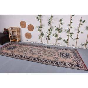 Alfombra turca Vintage de área grande clásica Beige negro 4.6ft X 11.3ft Rectángulo Patchwork lana látex ecológico comedor alfombra - Product Image 2