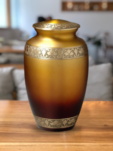 Urna de cremación de latón dorado al atardecer clásica más vendida, elegante europeo, americano, ecológico, cenizas para adultos, restos humanos, satén - Product Image 2