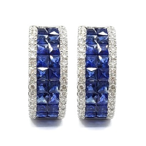 Bijoux OEM Fiables Haute Qualité Or Blanc Massif 18 carats Véritable Diamant Pierre Précieuse Saphir Boucles d'Oreilles Créoles pour Femme - Product Image 1