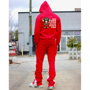 Sweat à capuche personnalisé au design vierge, pantalon évasé empilé, jogging, survêtement de sport brodé en mousse à impression 3D pour hommes - Product Image 3