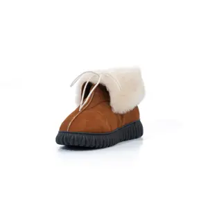 Women Boots Brown Color % 100 Sheepskin Leather Mini Fluff Ankle Boots Winter Shoes Product Uggs Fashionable Boots Footwear