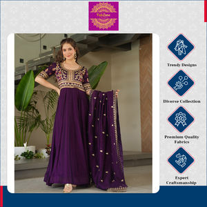 Vestido de Fiesta de Alta Costura FABZONE, Bordado, de Media Manga, en Seda Vichitra, Listo para Usar, con Dupatta - Product Image 4