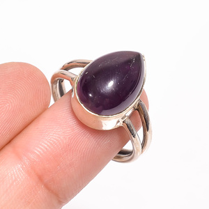 Anillo fino de estilo clásico de Plata de Ley 925 con piedra preciosa cortada de pera amatista para regalo de fiesta de compromiso de aniversario de boda - Product Image 3