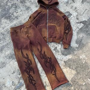 Ensemble survêtement et sweat-shirt de haute qualité en molleton délavé à l'acide, logo personnalisé, survêtement vintage, vêtements d'entraînement, sweat-shirts unisexes en molleton - Product Image 5