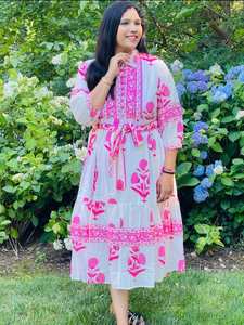 Robe ceinturée mode automne coton indien Floral en relief à la main | Diwali Festival Outfit Automne Boho Mini naturel lavable éthique - Product Image 2