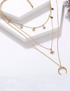 ชุดจี้สร้อยคอโชคเกอร์ประดับดวงจันทร์และดาวสีทองแฟชั่นโบฮีเมียนมีจำหน่ายในราคาขายส่ง - Product Image 1