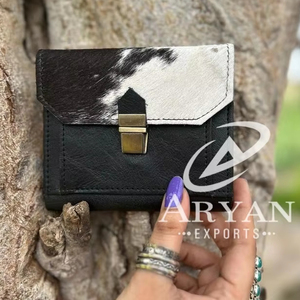 Nouveaux vrais cheveux faits à la main sur peau cuir de fourrure petits portefeuilles de pièces très élégants et durables véritables portefeuilles en cuir de fourrure de vachette véritable - Product Image 1