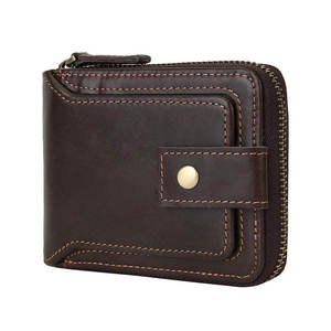 Unisex Men's Leather Wallet with Strap <b>Zipper</b> Clutch Short Male Purse with Open Closure Card Wallet Cell Phone Bag in Violet - Product Image 1