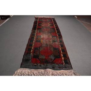 Turkish 3,6x11,2 ft Rug, <b>Runner</b> Vintage Rug, <b>Red</b> Black Moroccan Rug - Product Image 1