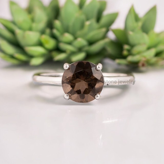 Handmade 925 Sterling Silver Bohemian Style Ring Natural Smoky Quartz Gemstone Bezel Setting Inlay Technology for Engagement