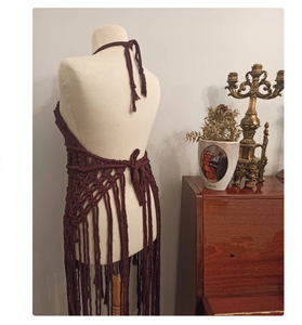 ROBE de couleur marron pour votre mariée à être coton tissé à la main Festival vêtements Bustier haut court femmes macramé robe de plage - Product Image 2