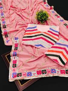 La mayoría de las ventas de Sari étnico exclusivo indio tradicional rojo exportación tela de seda bordado elegante trabajo para fiestas nupciales de boda - Product Image 2