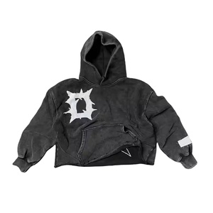 Sweat-shirts en molleton français de haute qualité sans cordons, 100 % coton, écologiques, respirants, délavés à l'acide, avec patch brodé personnalisé effet vieilli - Product Image 4