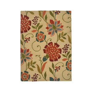 Tapis d'appoint floral tufté à la main, crème avec accents floraux multicolores, motif floral botanique, tapis en laine contemporain pour salon - Product Image 1