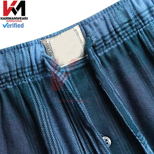 Ensemble de pyjamas pour hommes, vêtements de nuit, pyjamas avec shorts, mélange de coton doux, ensemble de vêtements de détente à carreaux avec col rond et manches courtes - Product Image 5