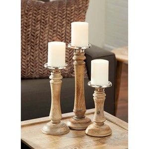 2025 Venta caliente juego de madera de mango de 3 soportes de velas para decoración del hogar nuevo diseño hecho a mano Vintage rústico marrón portavelas - Product Image 2