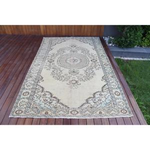 5.2x8.4 ft Vintage Rug, Turkish Rug, <b>Brown</b> Floral <b>Wool</b> Rug - Product Image 1