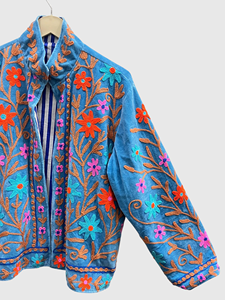 Blouson Bomber en Velours Brodé Col Mandarin Manches Longues Motif Floral Broderie à la Main Vêtement d'Automne Grande Taille Femme - Product Image 4